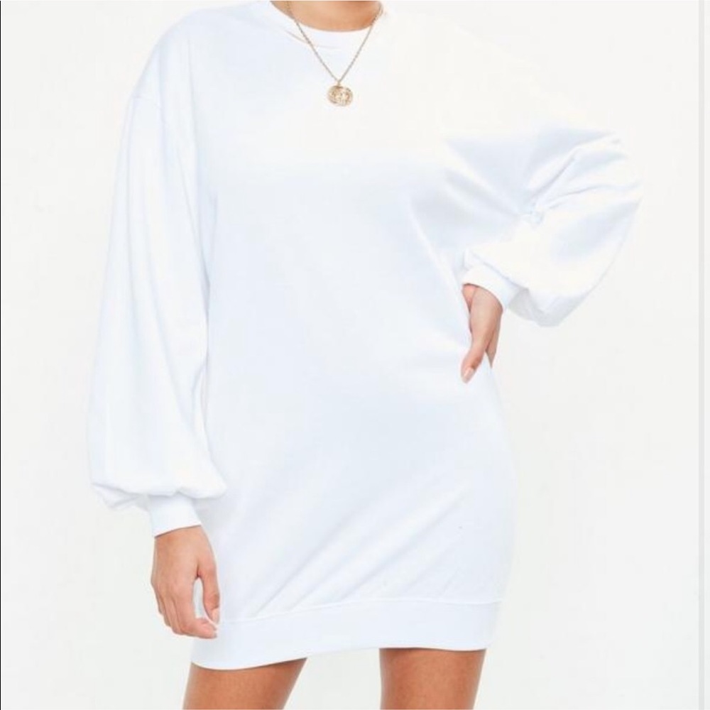 Missguided white balloon sleeve sweater dress